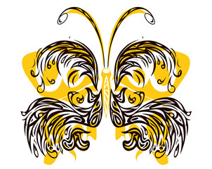 Butterfly made from curves silhouettes, isolated on white background, eps10 vector illustration.