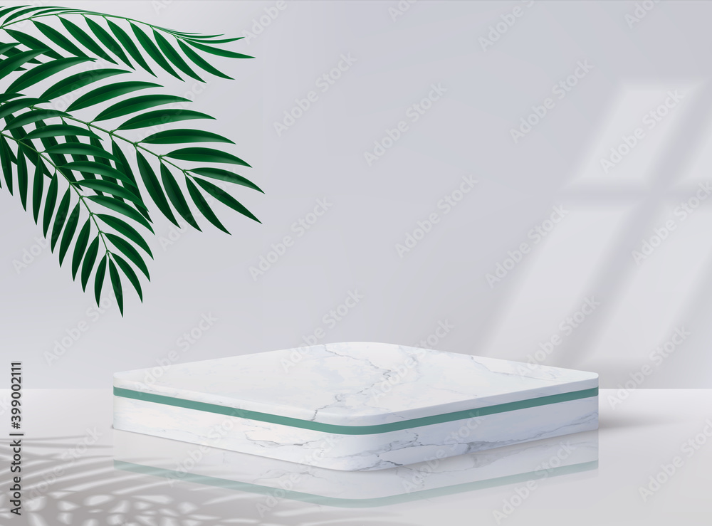 Aufkleber minimal podium. realistic empty pedestal for cosmetic product. 3d blank platform with white marble s