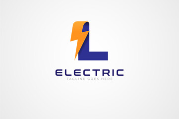 Initial Letter L Electric Logo, letter L and thunnder bolt combination isolated on white background, Flat style Logo Design Template element, vector illustration