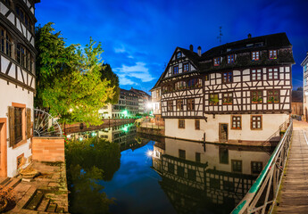 Obraz premium Strasbourg Alsace France. Traditional half timbered houses of Petite France near the canal