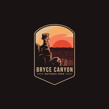 Emblem patch logo illustration of Bryce Canyon National Park on dark background