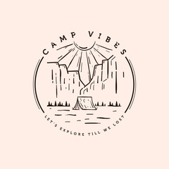 Outdoor Camping Logo Vector Illustration Design. Summer Camp at Canyon Illustration Design. Camping Illustration Vector Design.