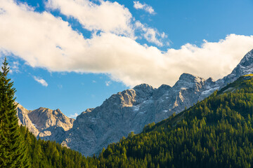 Fototapeta premium View at the Peek (Hoher Goll 2522m) from Rossfeld Panorama Road - Germany