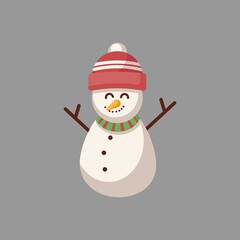 Snowman with hat and scarf vector illustration, isolated on background