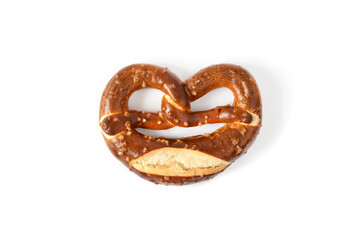 Tasty salt german pretzel isolated on white background.