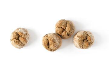 Rye buns isolated on white background top view.