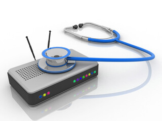 3d rendering Transmitter WiFi with  stethoscope

