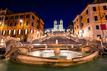 Naklejka premium Piazza di Spagna square with Spanish Steps in Rome at night, Italy