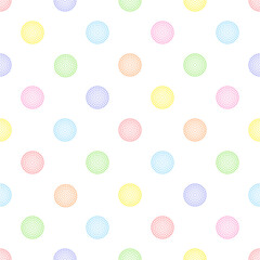 Rainbow seamless polka dot pattern, vector illustration. Seamless pattern with pastel colorful circles of dots. Kids pastel rainbow geometric background - obrazy, fototapety, plakaty