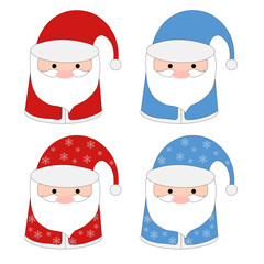 Set of cartoon vector illustrations of Santa Claus isolated on white background. Funny, cute retro character. For New Year cards, banners, posters.
