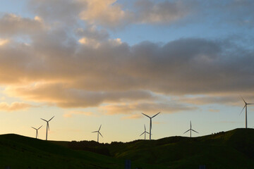 Fototapeta na wymiar wind turbines farm for electricity in new zealand