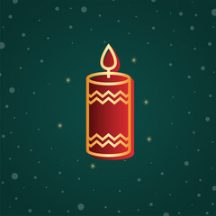 Christmas Candle  icon. Christmas icon in golden color with Happy Xmas snowflakes green background.