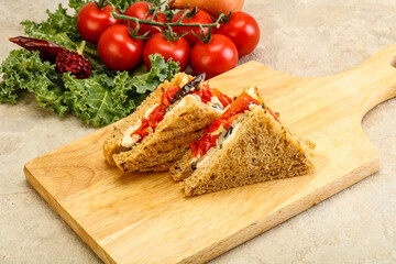 Club sandwich with eggplant and cheese