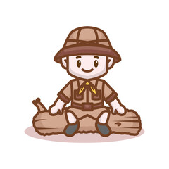 Cute scout boy camping outdoor