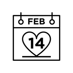 calender 14 february icon line style vector