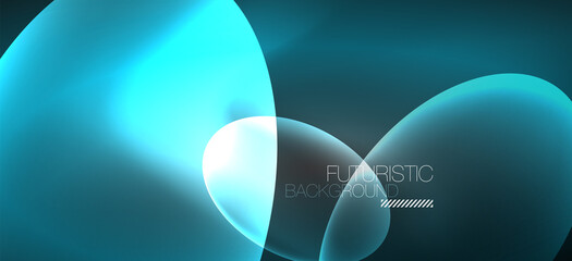 Neon ellipses abstract backgrounds. Shiny bright round shapes glowing in the dark. Vector futuristic illustrations for covers, banners, flyers and posters and other