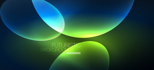 Neon ellipses abstract backgrounds. Shiny bright round shapes glowing in the dark. Vector futuristic illustrations for covers, banners, flyers and posters and other