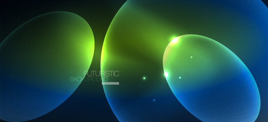 Neon ellipses abstract backgrounds. Shiny bright round shapes glowing in the dark. Vector futuristic illustrations for covers, banners, flyers and posters and other