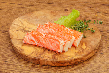 Crab sticks served salad leaves