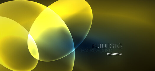 Neon ellipses abstract backgrounds. Shiny bright round shapes glowing in the dark. Vector futuristic illustrations for covers, banners, flyers and posters and other