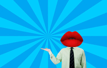 Modern art collage of business man with lips head.