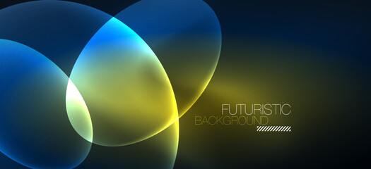 Neon ellipses abstract backgrounds. Shiny bright round shapes glowing in the dark. Vector futuristic illustrations for covers, banners, flyers and posters and other