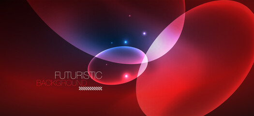 Neon ellipses abstract backgrounds. Shiny bright round shapes glowing in the dark. Vector futuristic illustrations for covers, banners, flyers and posters and other