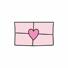 Pink envelope with a heart drawn in the style of Doodle. Vector illustration for Valentine's day.