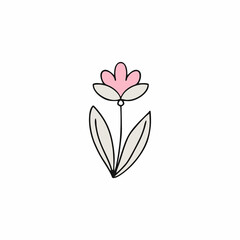 Pink flower hand-drawn in Doodle style.