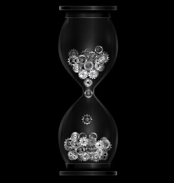 vector illustration dark background with black hourglass with gears