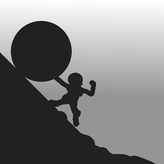 Digital silhouette art of a person lifting a rock showing hard work is the key to success