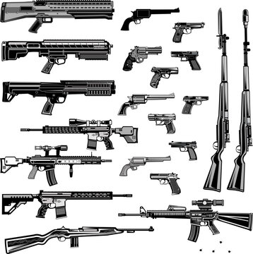 Modern  Guns: Automatic Weapon, Machine Gun And Pistol