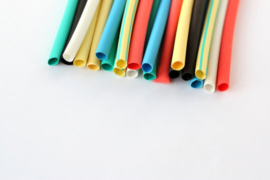 Multi color heat shrink tubing. Tubes for insulating electrical connections.
