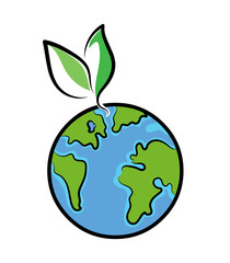 Earth with sprouting leaves stock illustration. Green Earth . Eco planet Concept
