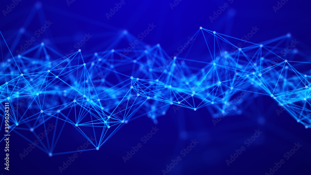  network of bright connected dots and lines. abstract dynamic wave of many points. digital background