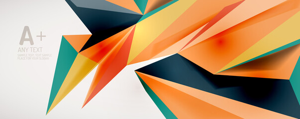 Vector triangle geometric backgrounds. Low poly 3d shape on light backdrop. Vector illustration for covers, banners, flyers and posters and other designs