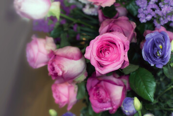 Close-up of a mixed bouquet of roses,summer flowers background.
