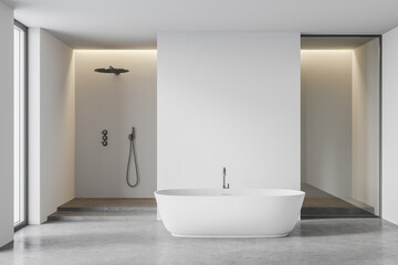 White bathroom interior with tub and shower