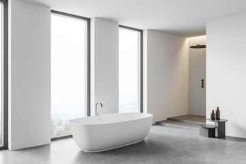 Fototapeta na wymiar Modern white bathroom corner with tub