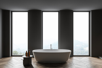 Naklejka na ściany i meble Modern gray bathroom interior with tub