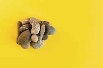 Flat lay in a trendy 2021 new colors. Illuminating Yellow and Ultimate Gray. Color of the Year 2021. Retro toy car on grey background with copy sapce