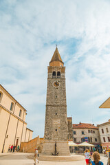 Obraz premium Umag, Croatia - June 6, 2019: old city church tower