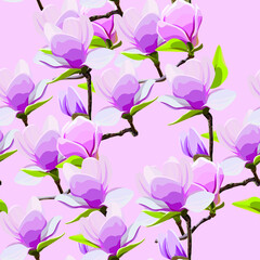 Magnolia flowers pattern. Freesia. Vector flowers. Pattern for printing on fabric. Summer print. Pink spring flowers