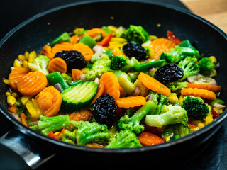Mix of vegetables cooking in frying pan