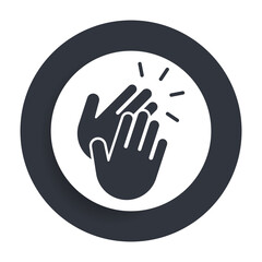 Hands clap icon flat vector round button clean black and white design concept isolated illustration