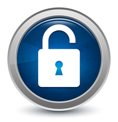 Padlock open icon starburst shiny blue round button illustration design concept