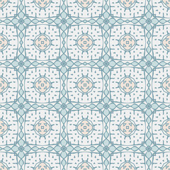 Bright creative trendy color abstract geometric pattern in white blue, vector seamless, can be used for printing onto fabric, interior, design, textile, pillow, carpet.