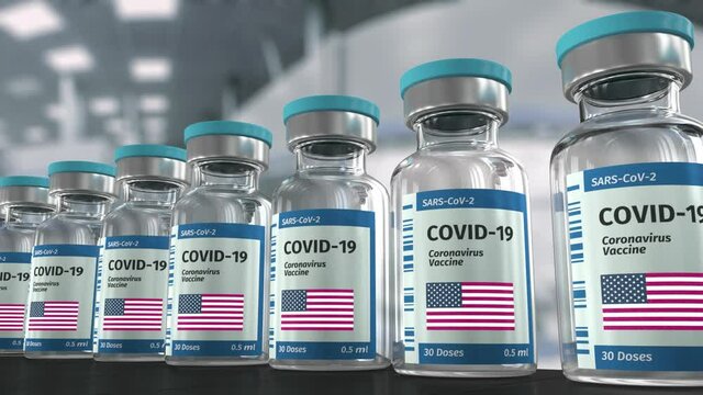 COVID-19 Coronavirus vaccine from United States production line looped video.