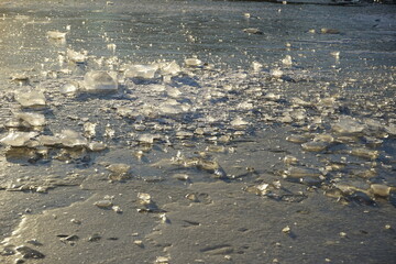Fototapeta na wymiar pieces of ice on a frozen pond