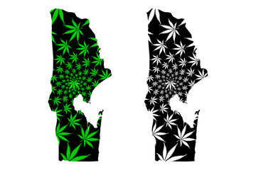 Maputo Province (Provinces of Mozambique, Republic of Mozambique) map is designed cannabis leaf green and black, Maputo map made of marijuana (marihuana,THC) foliage....